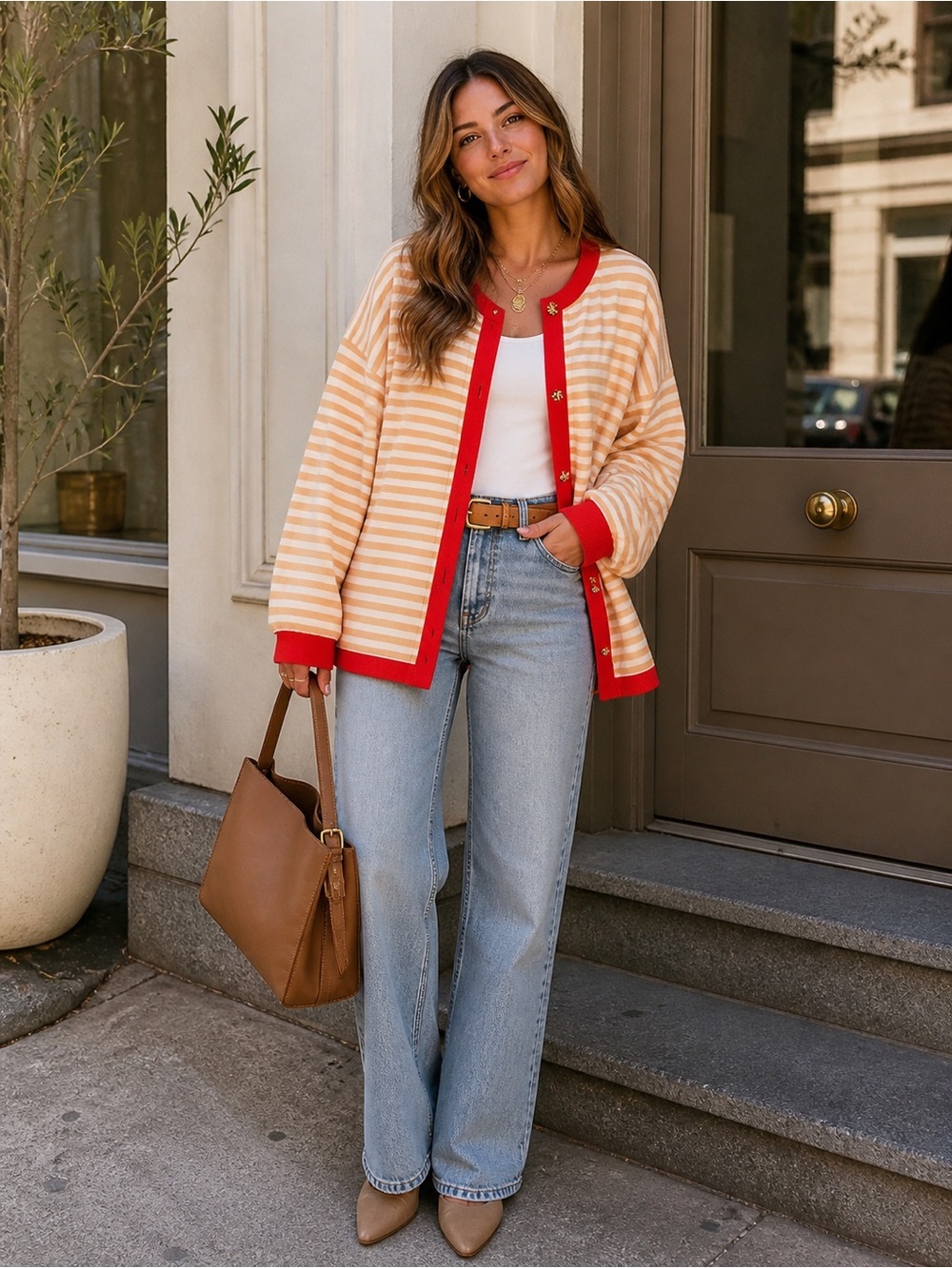 We the Free Classic Stripe Cardigan Size L